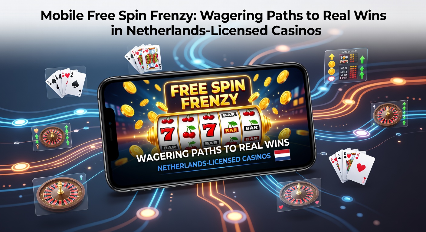 Smartphone met draaiende gokkast en free spin bonus op een Nederlands casino-app, met wagering tracker op het scherm